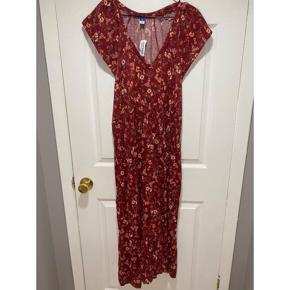 Old Navy Women's XXL Red Floral Maxi Midi Cottagecore Dress With Flutter Sleeves - Picture 1 of 5